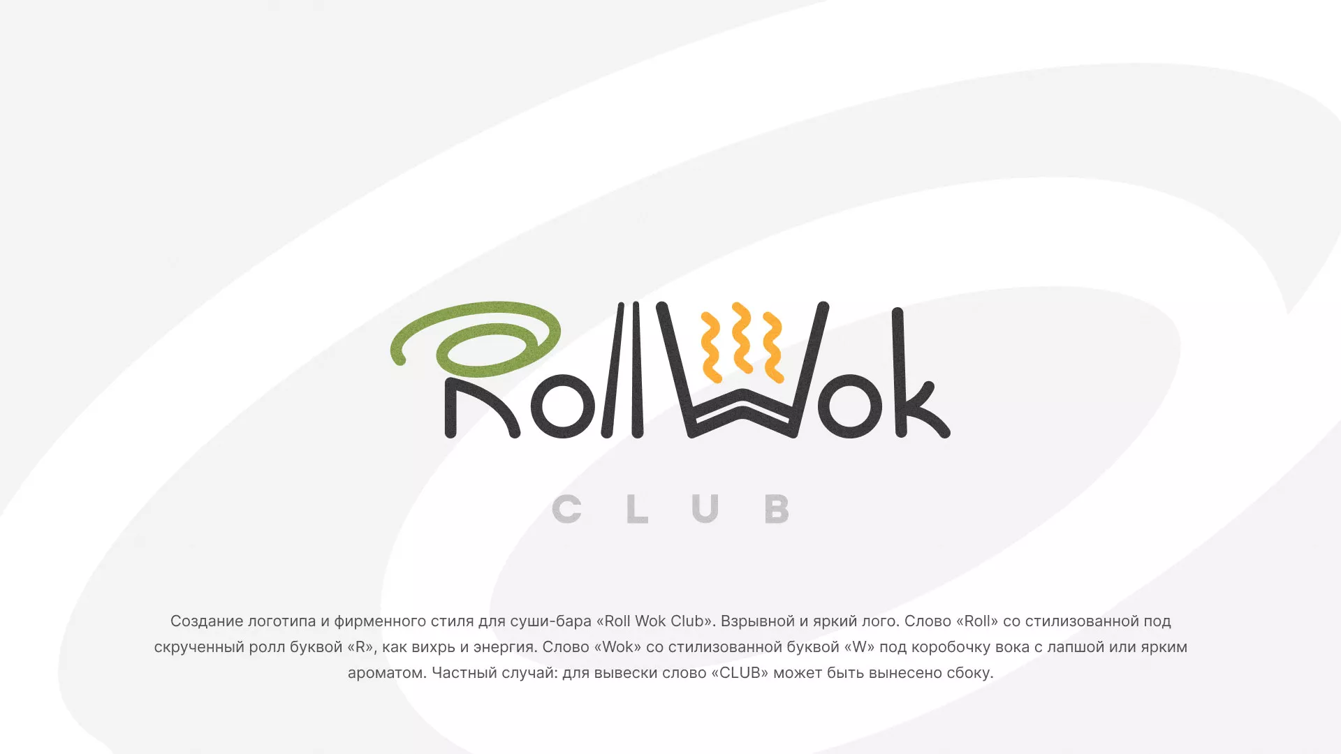Разработка логотипа и фирменного стиля суши-бара «Roll Wok Club» в Оханске
