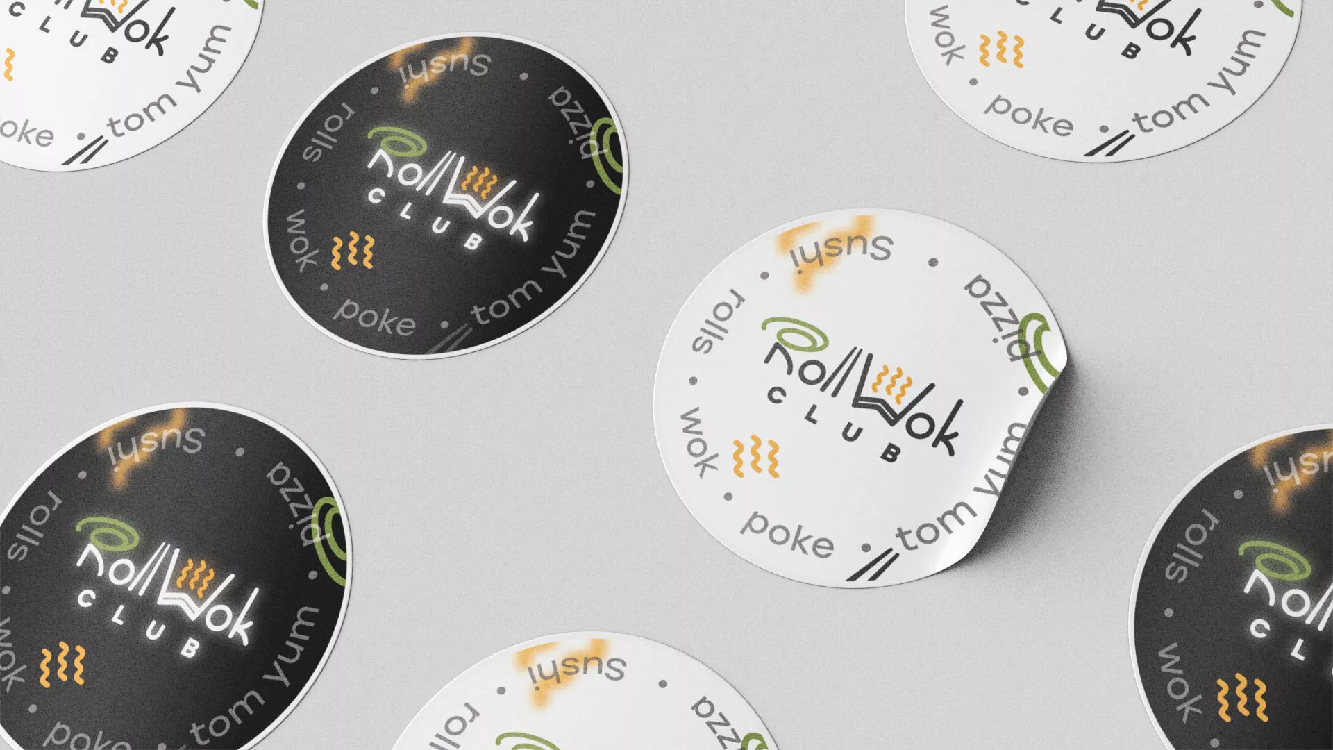 Разработка наклеек для суши-бара «Roll Wok Club» в Оханске
